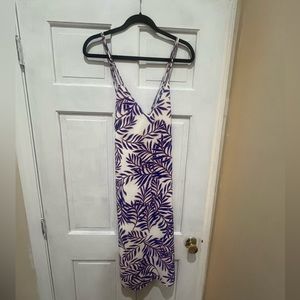 Yumi Kim pink/royal blue palm pattern silk midi dress